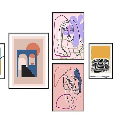Gypsy Set of 5 Alloy Matt - Black Frame Wall Art III