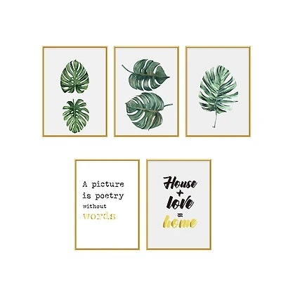 Forest Finds  Set of 5 Alloy Matt - Golden Frame Wall Art