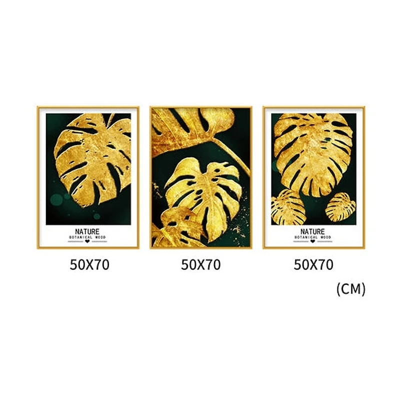Palma Set of 3 Alloy Matt - Golden Frame Wall Art