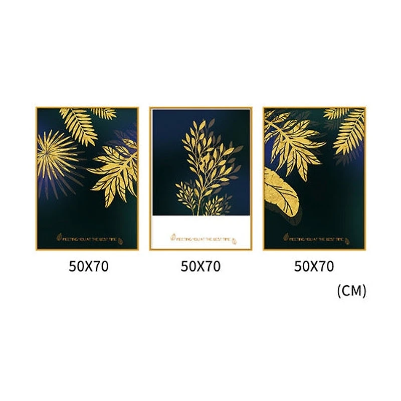 Golden Foliage  Set of 3 Alloy Matt - Golden Frame Wall Art