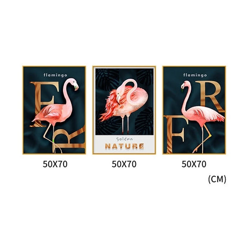 Pink Harmony Set of 3 Alloy Matt - Golden Frame Wall Art