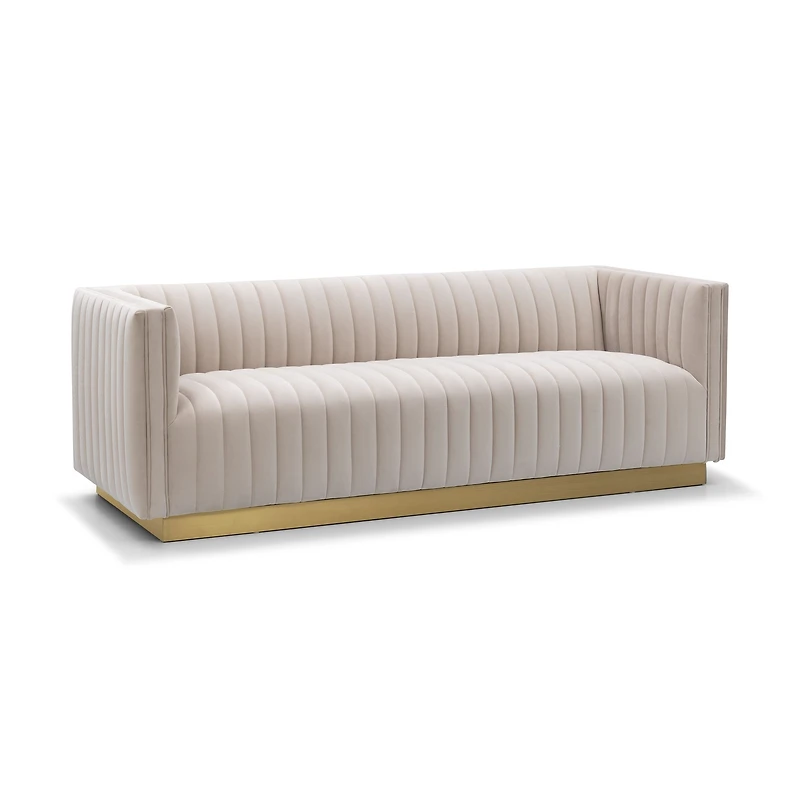 Elba Mid Century Sofa - Velvet Buff Beige