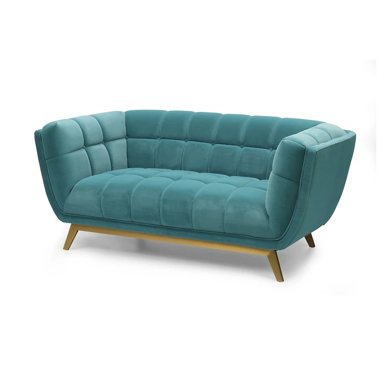 Yaletown Mid Century Tufted Velvet Loveseat - Velvet Teal #19