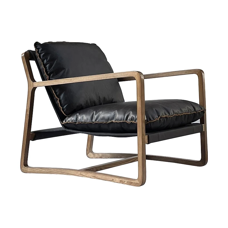 Graven Club Chair Black Leather Cushions with Black Leather Frame