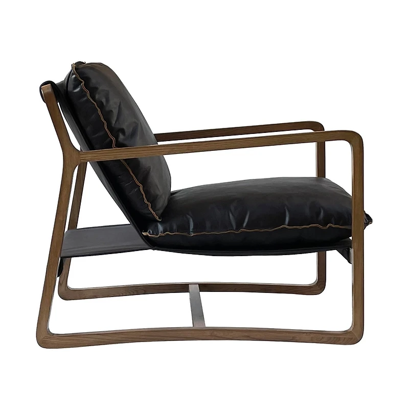 Graven Club Chair Black Leather Cushions with Black Leather Frame