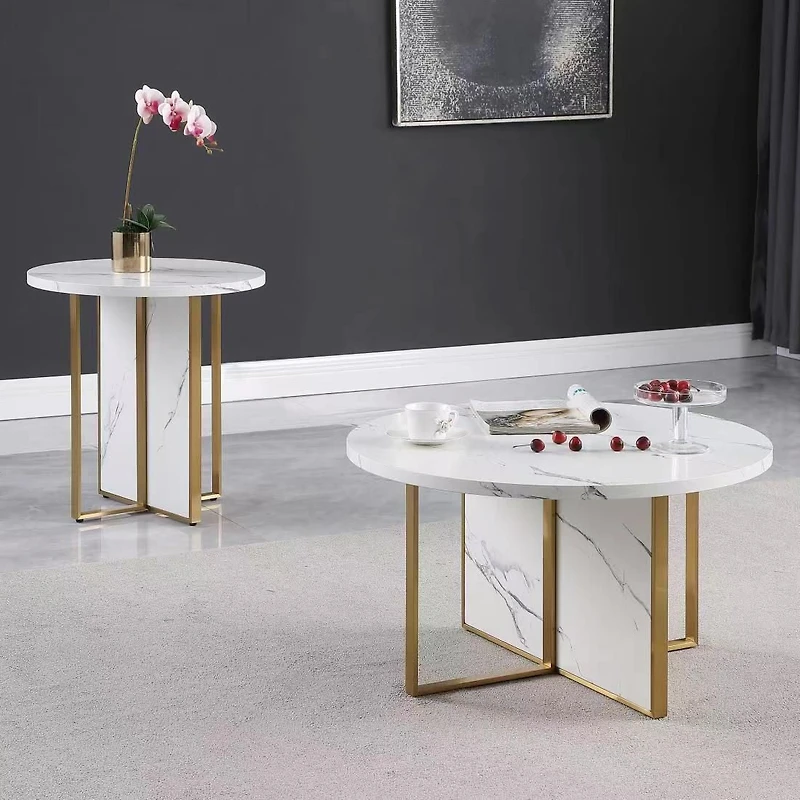 MORENO FAUX MARBLE ROUND COFFEE TABLE - WHITE