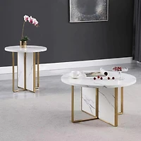 MORENO FAUX MARBLE ROUND COFFEE TABLE - WHITE