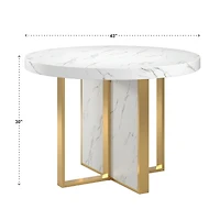 MORENO 43" WIDE FAUX MARBLE ROUND DINING TABLE - WHITE