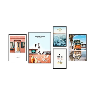 Holiday Set of 5 Alloy Matt - Black Frame Wall Art