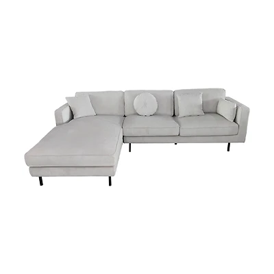 Beaumont Mid Century Reversible Sectional - Ivory Corduroy Striped Soft Velvet Upholstery Fabric