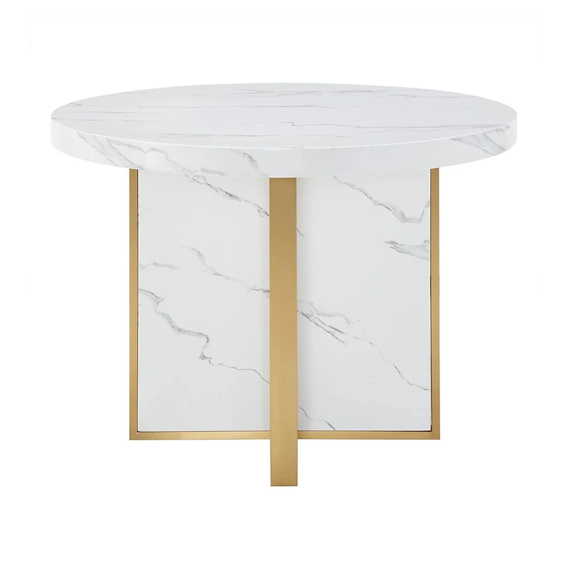 MORENO 43" WIDE FAUX MARBLE ROUND DINING TABLE - WHITE