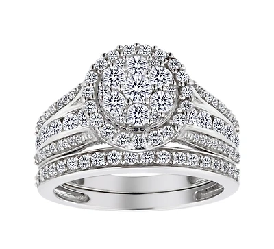 1.50 Carat of Diamonds Halo Ring Set, 10kt White Gold.....................NOW