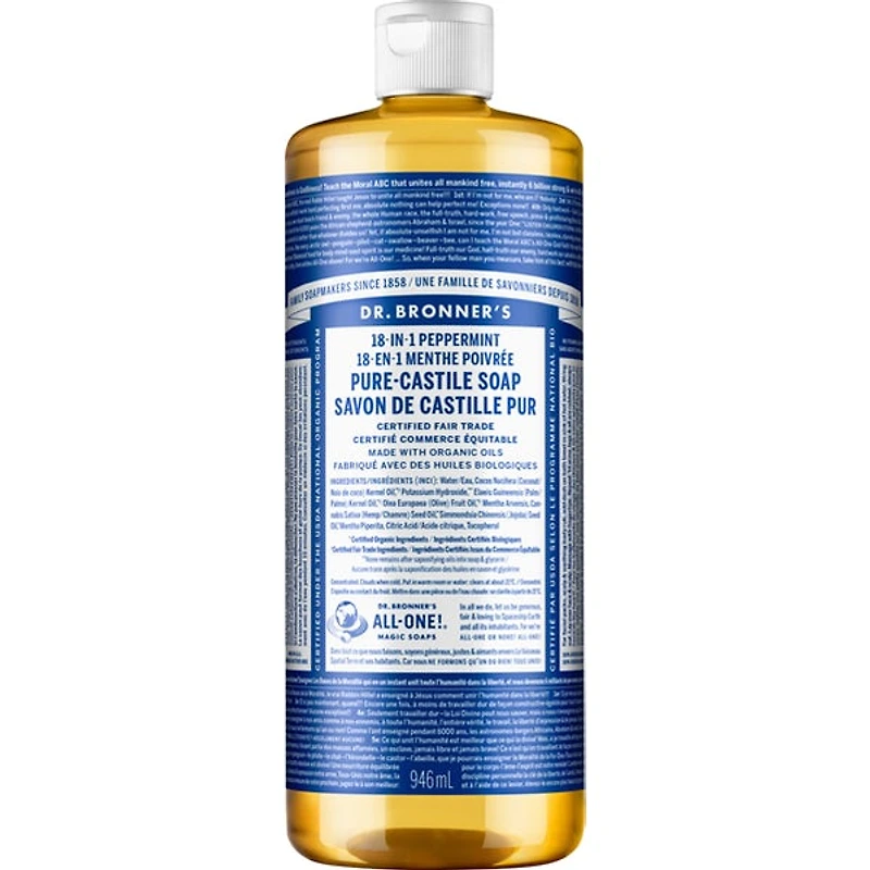 DR. BRONNER'S PURE-CASTILE LIQUID SOAP PEPPERMINT 946ML