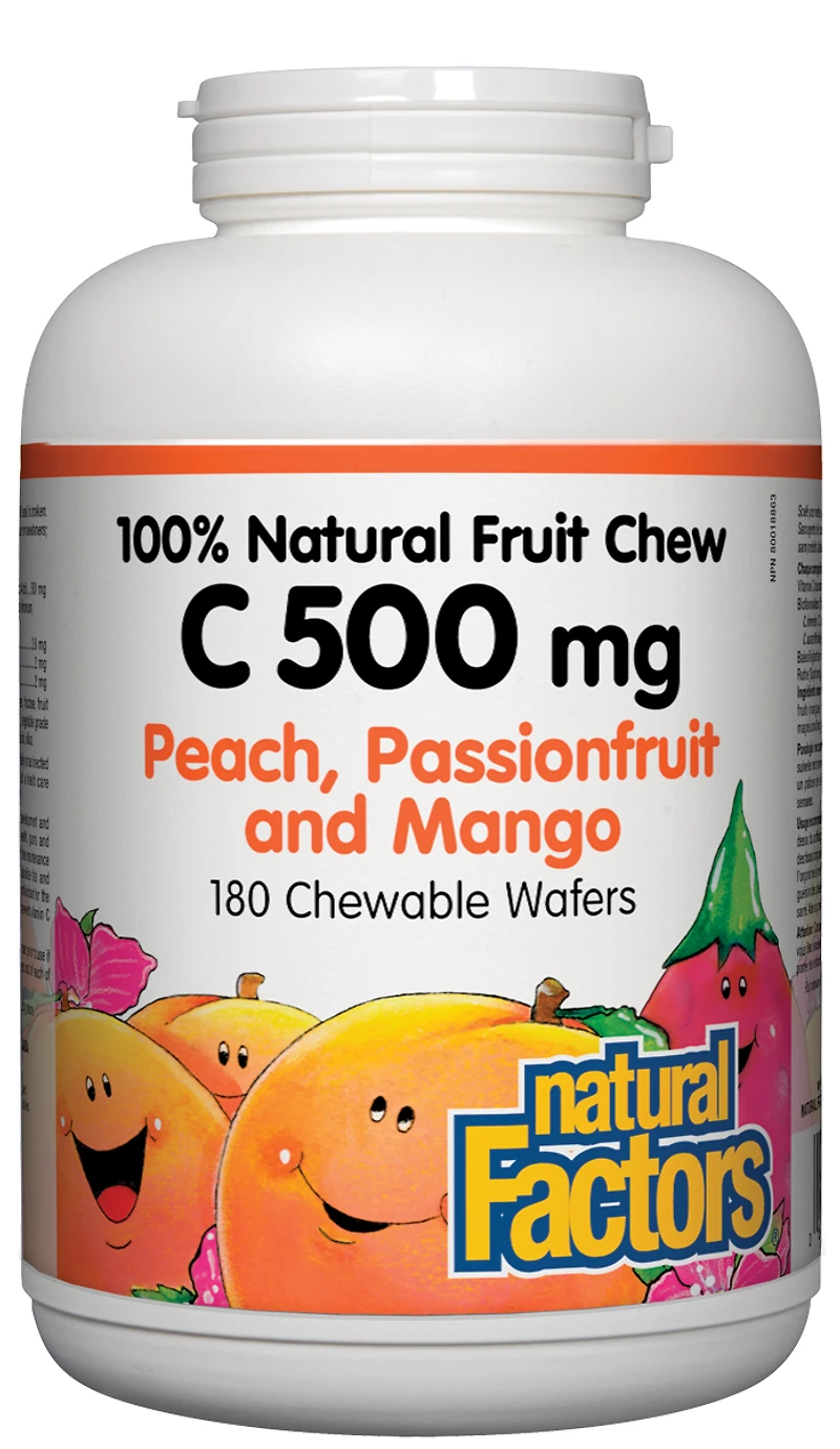 C 500 mg 100% Natural Fruit Chew, Peach, Passionfruit and Mango
