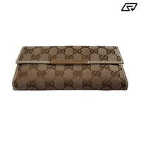 Womens Gucci Monogram Canvas & Leather Wallet Clutch