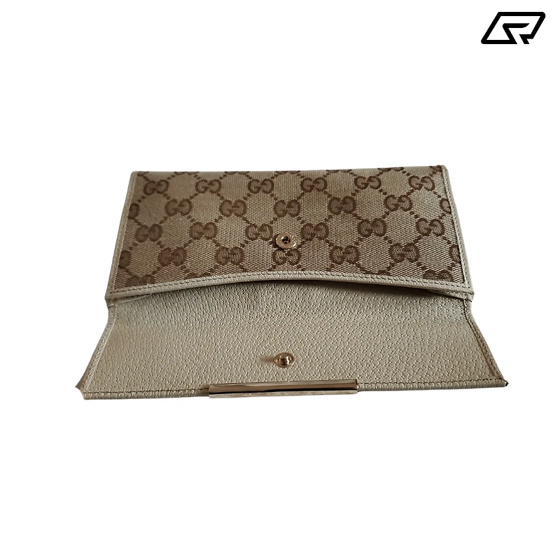 Womens Gucci Monogram Canvas & Leather Wallet Clutch