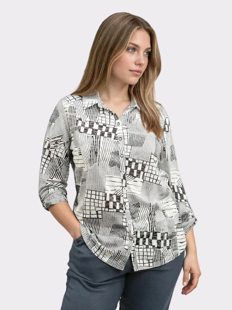 Roll Sleeve Multi-Print Top