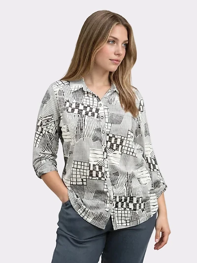 Roll Sleeve Multi-Print Top