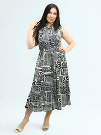 Multi-Print Belted Shirt Dress