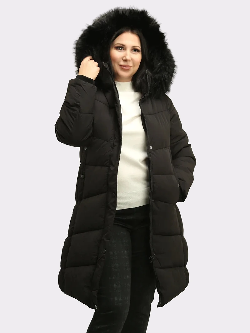 Faux Fur Detachable Hooded Coat