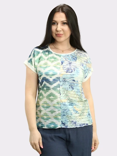 Textured Split Print Top