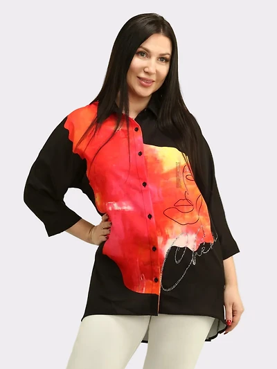 Multi-Color Graphic Satin Shirt