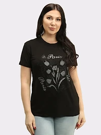 Rhinestone Floral & Paris Patterned Top