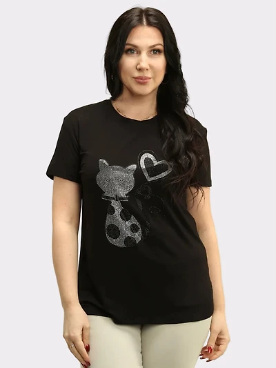 Rhinestone Cat & Heart Top
