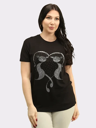 Rhinestone Embellished Cat Top
