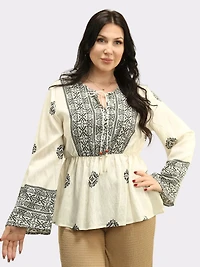 Geometric Tassel Tie Boho Blouse
