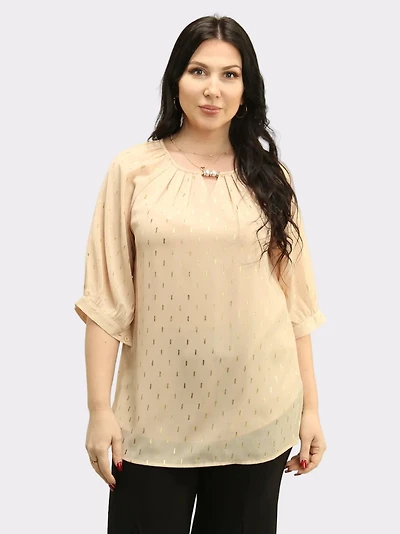 Gold Foil Print Keyhole Blouse