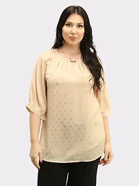 Gold Foil Print Keyhole Blouse