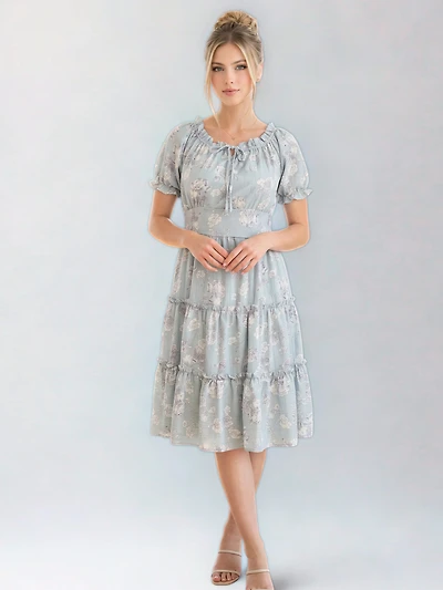 Floral-Print Ruffle Dress