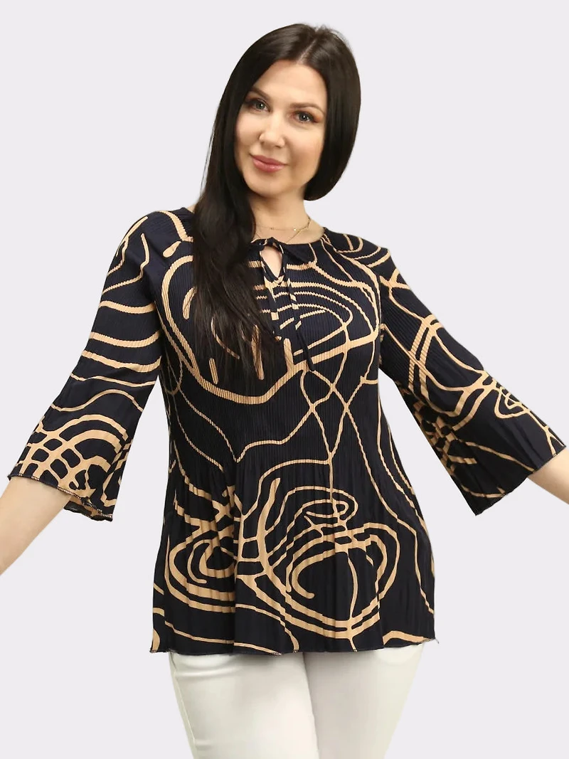 Tie-Neck Pleated Blouse