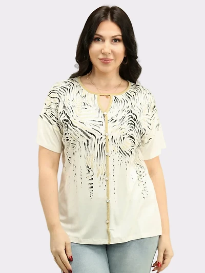Lurex Keyhole Neck Animal Print Top