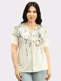 Lurex Keyhole Neck Animal Print Top