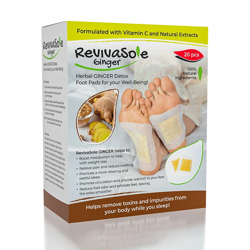 RevivaSole Ginger Detox Foot Pads (20pc) Natural Detox Feet Patches