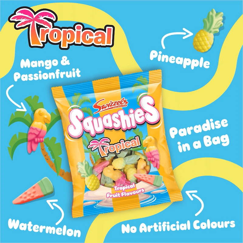 Swizzels Squashies Tropical Fruit Flavours - 100g Imported From England