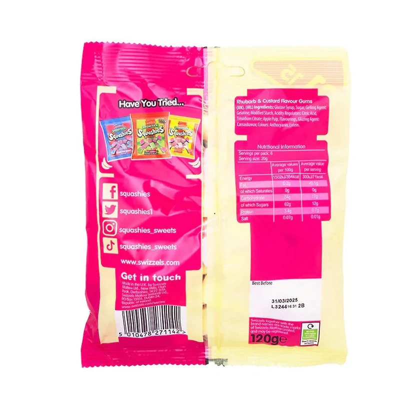 Swizzels Drumstick Squashies Rhubarb & Custard - 120g Imported From England