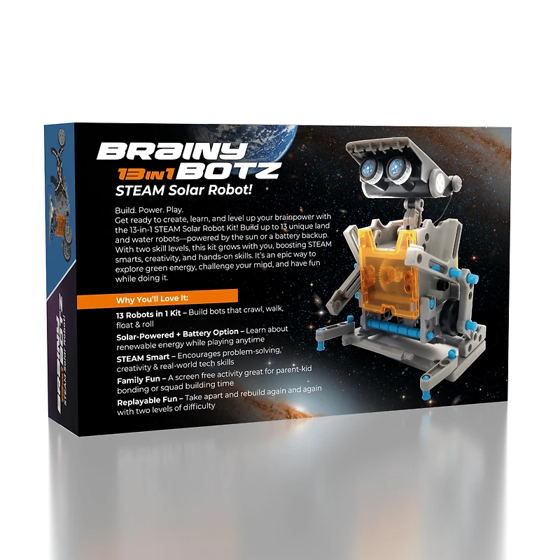BrainyBotz 13-in-1 DIY Robot Solar-Powered Smart STEM Building & Programming Kit (190pc)