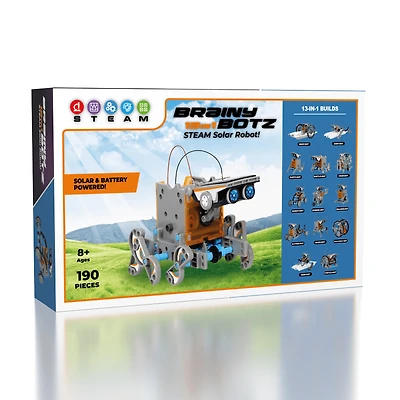 BrainyBotz 13-in-1 DIY Robot Solar-Powered Smart STEM Building & Programming Kit (190pc)