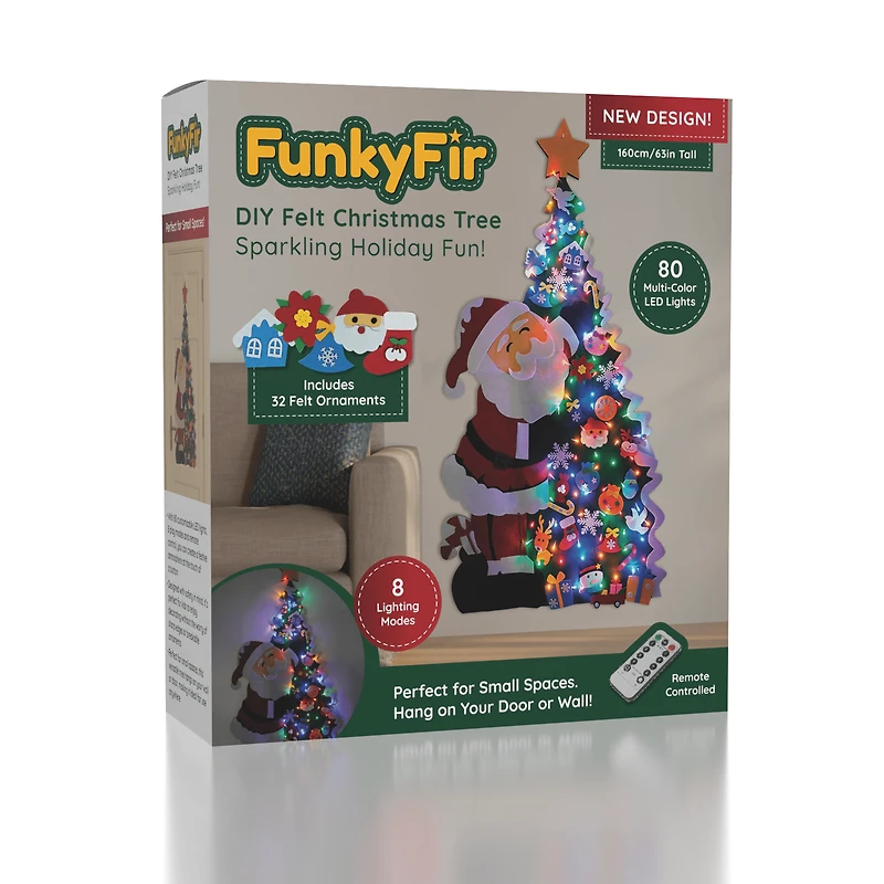 FunkyFir DIY 63" Felt Christmas Tree Wall Hanging w/ LED Lights & Ornaments
