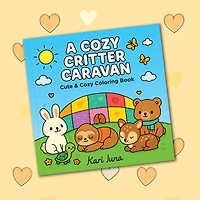 "A Cozy Critter Caravan" Cute Coloring Book for Adults and Teens By Kari Juna (44 Pages)