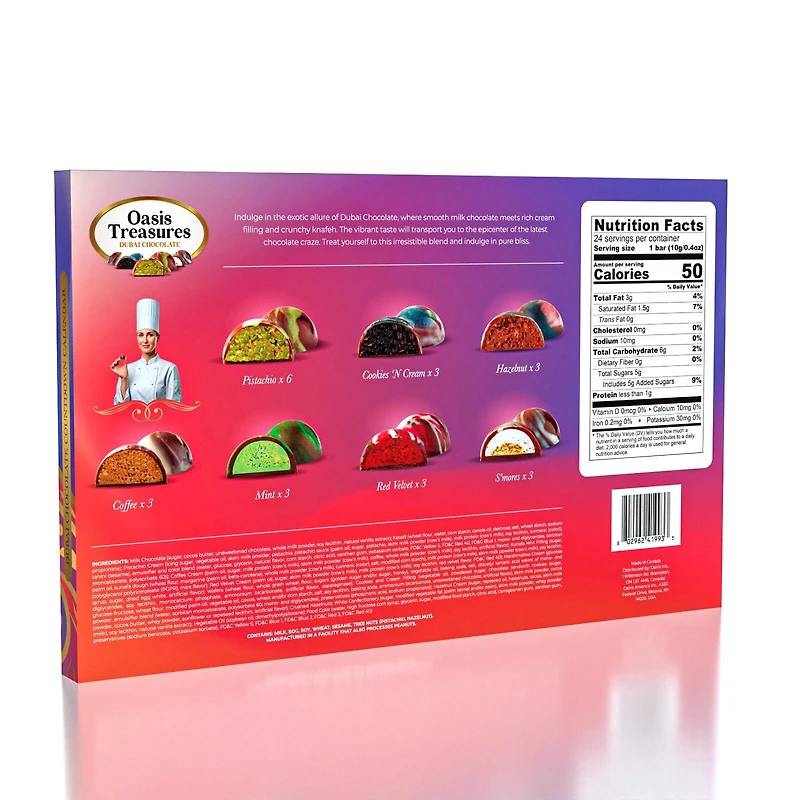 Dubai Chocolate Bites 24-Day Countdown Calendar by Oasis Treasures (240g) 7 Different Flavors!