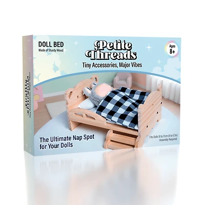 Wooden Bed Frame & Mattress For Dolls (Includes Blanket & Pillow) - Petite Threads
