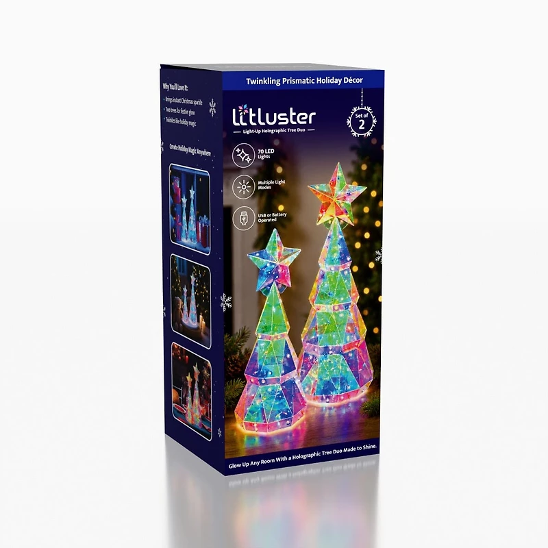 LitLuster Geometric LED Multi-Color Holographic Christmas Tree Duo