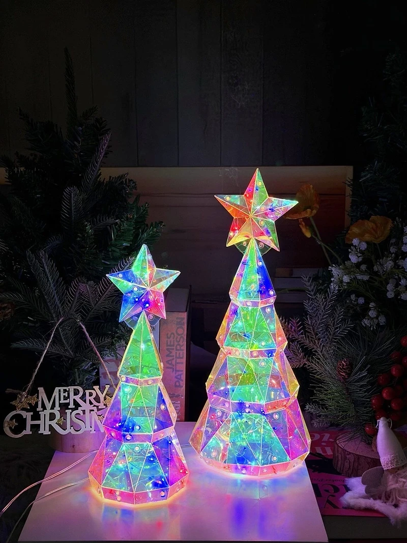 LitLuster Geometric LED Multi-Color Holographic Christmas Tree Duo