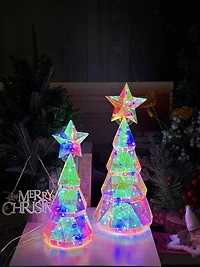 LitLuster Geometric LED Multi-Color Holographic Christmas Tree Duo
