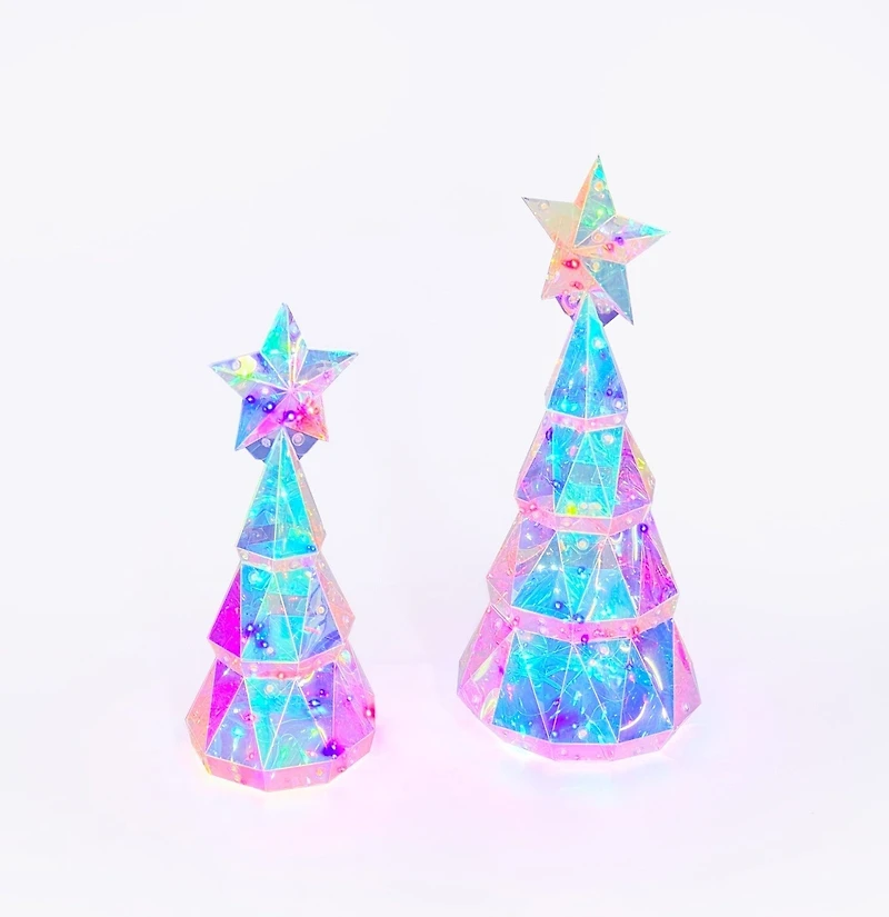 LitLuster Geometric LED Multi-Color Holographic Christmas Tree Duo