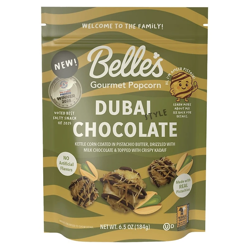 Belle's Gourmet Dubai Chocolate Style Popcorn (6.5 oz)